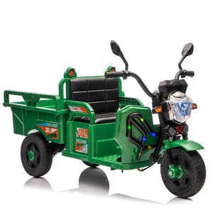 English Elm 12v Kids Electric Cargo Trike with Led Lights Wide Seat Anti-slip Wheels Toddler Ride On Green W1578P336049