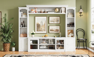 English Elm Entertainment Wall Unit with Glass Doors Open Shelving Mdf Living Room Storage White N710S688102K