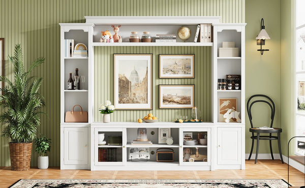 English Elm Entertainment Wall Unit with Glass Doors Open Shelving Mdf Living Room Storage White N710S688102K