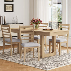 English Elm Farmhouse Ladder Back Dining Chairs Rubberwood Frame Upholstered Seat Set of 2 Natural+Beige N752P272063N