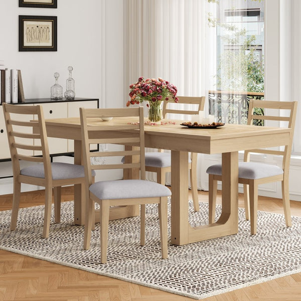 English Elm Farmhouse Ladder Back Dining Chairs Rubberwood Frame Upholstered Seat Set of 2 Natural+Beige N752P272063N