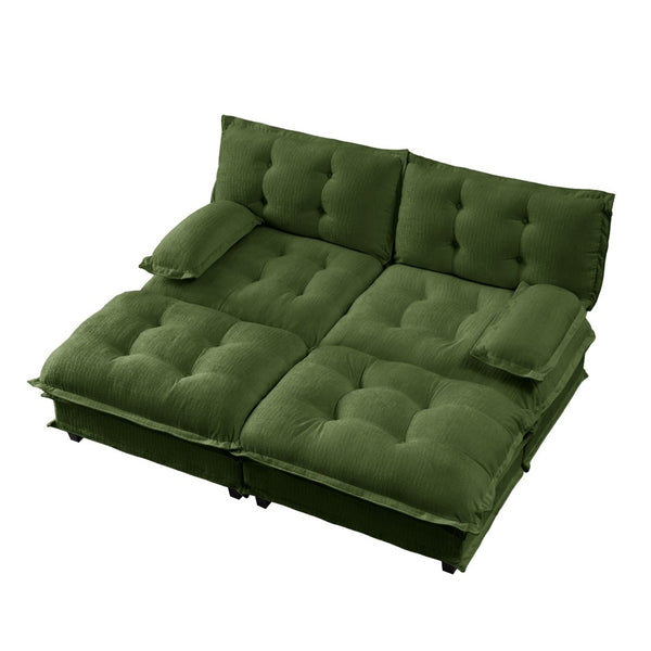 English Elm 77" Chenille Cloud Sofa Modular Sectional with Ottomans Deep Seat Lattice Cushions Green W714S01721