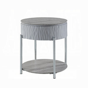 English Elm Grey High Gloss End Table With Chrome Legs And Drawer – Modern Accent For Stylish Living Spaces B062P209132