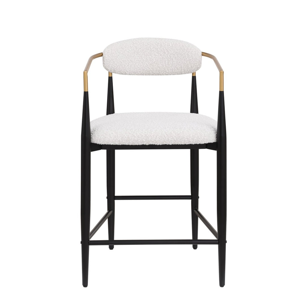English Elm Counter Stools Set of Two Upholstered Matte Black Iron Frames with Gold Trim Modern N771P392273B