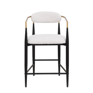English Elm Counter Stools Set of Two Upholstered Matte Black Iron Frames with Gold Trim Modern N771P392273B