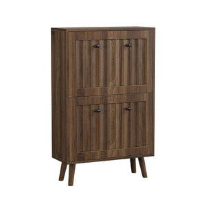 English Elm Medieval-style Entryway Shoe Cabinet Walnut Tilt-out Storage Grooved Upright Unit W1706P465289