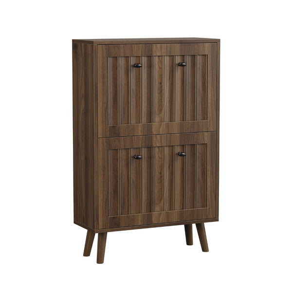 English Elm Medieval-style Entryway Shoe Cabinet Walnut Tilt-out Storage Grooved Upright Unit W1706P465289