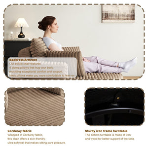 English Elm 55''l 55'l Faux Rabbit Fur Corduroy Swivel Chair Foam Cloud Lounge Seat for Bedroom W834S00446
