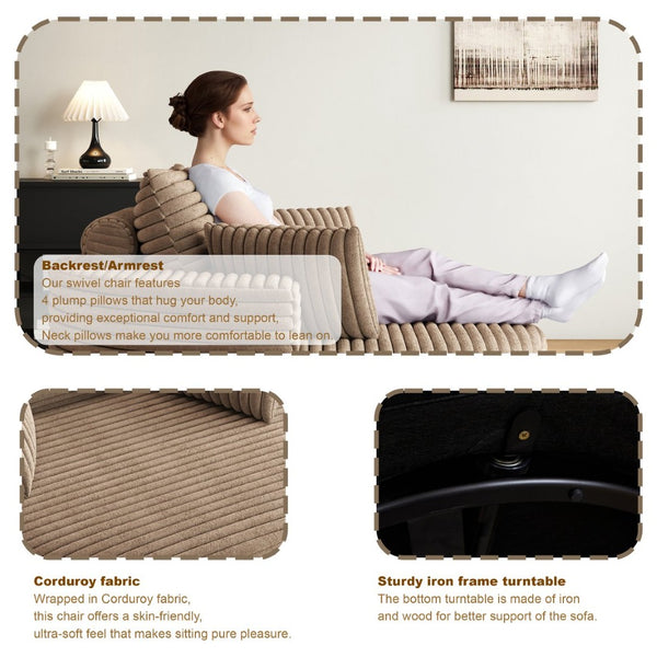 English Elm 55''l 55'l Faux Rabbit Fur Corduroy Swivel Chair Foam Cloud Lounge Seat for Bedroom W834S00446
