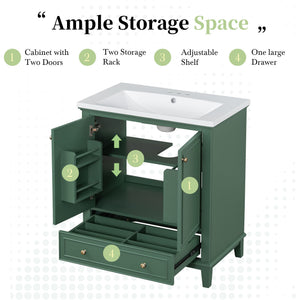 English Elm 30" Stylish Dark Green Bathroom Vanity With Sink Combo, Durable Mdf, Modern Design & Storage Solution SY999606AAF-6