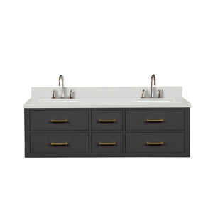 English Elm Black Double Bath Vanity With Cultured Marble Top, Chrome Faucets, And Soft-Close Doors For Elegance B2731P258036