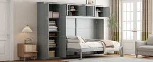 English Elm Queen Murphy Wall Bed with Integrated Wardrobe and Drawers for Studio Spaces LP000876AAE-1