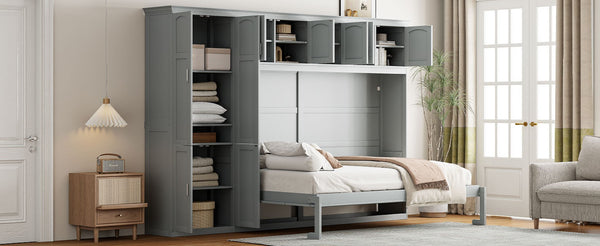 English Elm Queen Murphy Wall Bed with Integrated Wardrobe and Drawers for Studio Spaces LP000876AAE-1