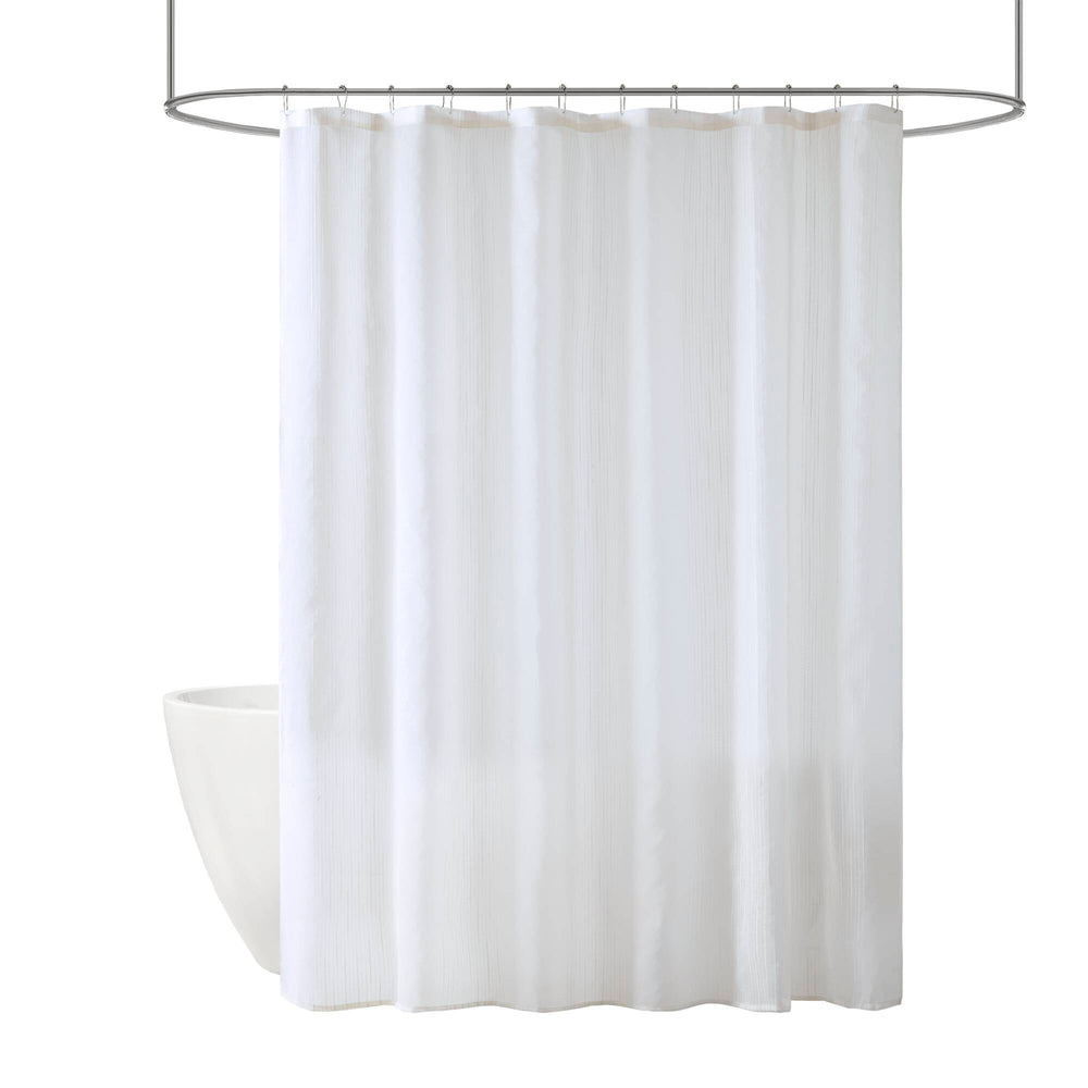 JLA Home Madison Park - Sheer Translucent Shower Curtain with Subtle Stripes, Light-Filtering Polyester, Machine Washable 72x72 White MP70-8808