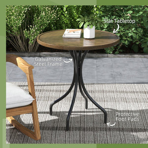 English Elm Outsunny 26" Round Outdoor Side Table - Durable Steel Frame, Slatted Top, Perfect For Patios & Balconies W2225P174465-GIGA