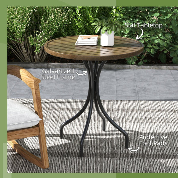 English Elm Outsunny 26" Round Outdoor Side Table - Durable Steel Frame, Slatted Top, Perfect For Patios & Balconies W2225P174465-GIGA