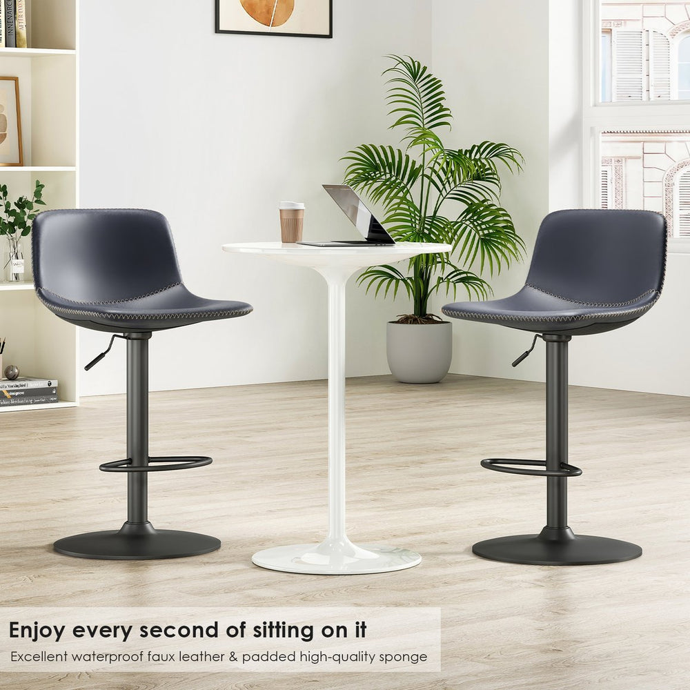 English Elm Adjustable Blue Mid Century Swivel Bar Stools Set of 2 — PU Leather Industrial Counter Chairs, 350 lb Capacity T3623P360855