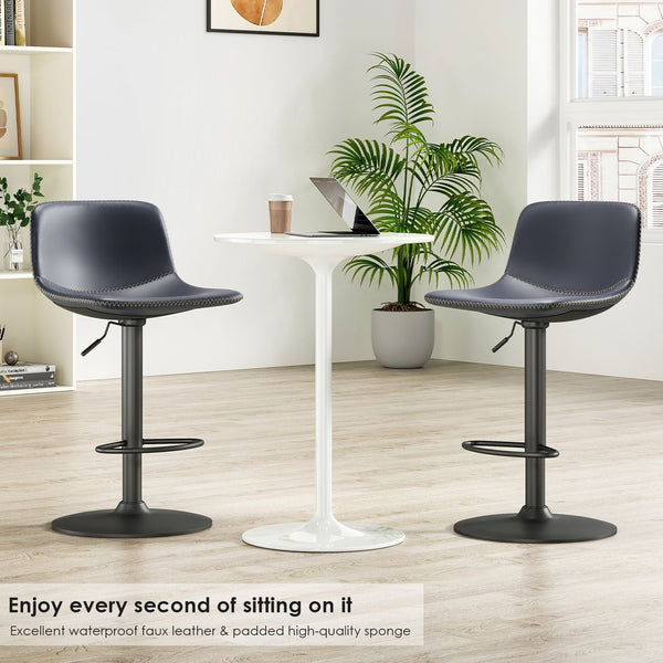 English Elm Adjustable Blue Mid Century Swivel Bar Stools Set of 2 — PU Leather Industrial Counter Chairs, 350 lb Capacity T3623P360855