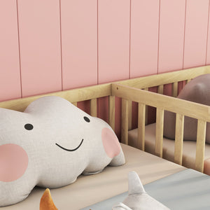 English Elm Double Twin Floor Bed With Safety Guardrails - Scandinavian Style, Durable Pine, Easy Assembly W504P143287