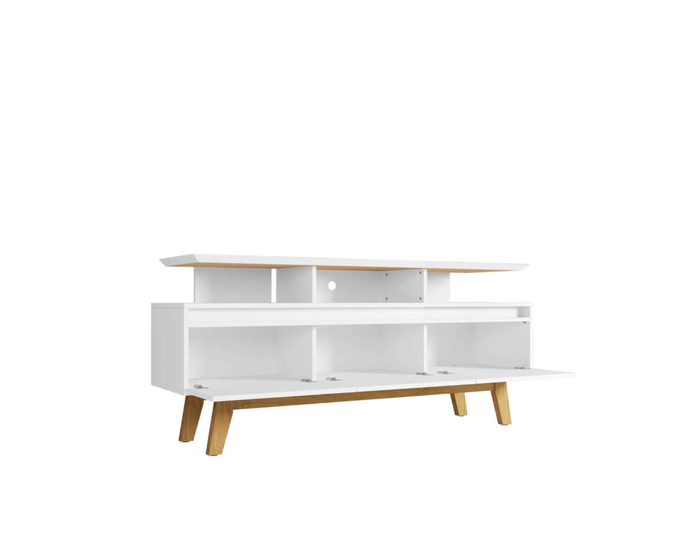 English Elm Yonkers 63" White Tv Stand - Modern Design With Concealed Storage, Open Shelves & Cable Management B365P398394-GIGA