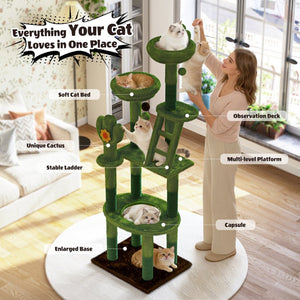 English Elm 72in Cactus Cat Tower Sisal Posts Plush Perches Capsule Pod Multi-level Climb Green W1578P447627