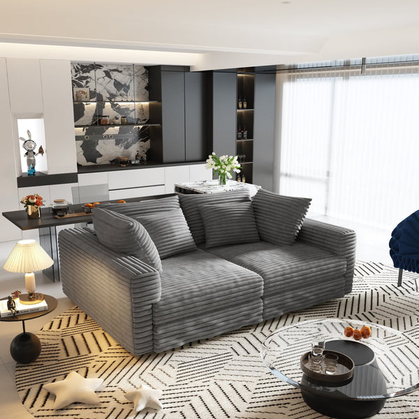 English Elm 102.4" Plush Corduroy 4-Seat Sofa - Modern Comfort With Deep Seats, Ottomans & Convertible Lounge Design W1885S00111