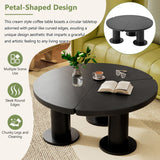 English Elm Φ39.4'' Easy Assembly Round Petal-Shaped Coffee Table, Cream Style Center Table With 3 Thick Legs, Minimalist Irregular End Table With Sleek Round Edges For Living Room, Black