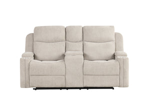 English Elm Galya Light Gray Chenille Motion Loveseat with Console, Pocket Coil Seats, Storage Arms, 440lb Capacity B2726P291022