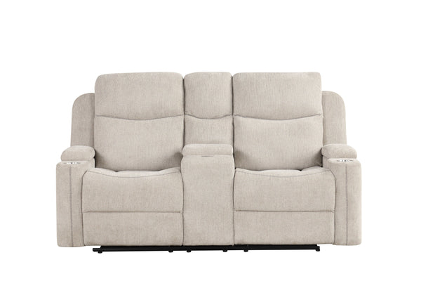 English Elm Galya Light Gray Chenille Motion Loveseat with Console, Pocket Coil Seats, Storage Arms, 440lb Capacity B2726P291022