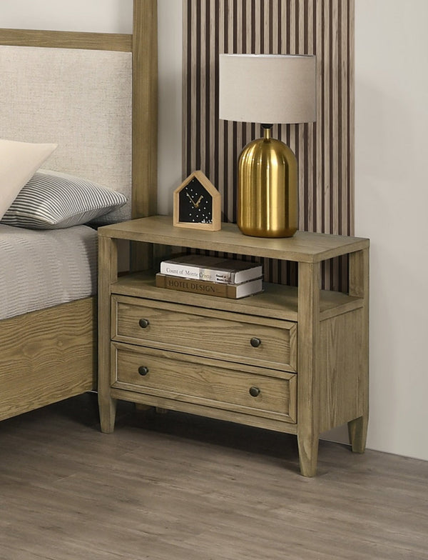 English Elm 1pc Rustic Nightstand with Single Drawer and Open Bottom Shelf - Sturdy Wooden Bedside Table, Stylish Storage Beige,Tan 31 L x 19 W x 29 H B011P255746