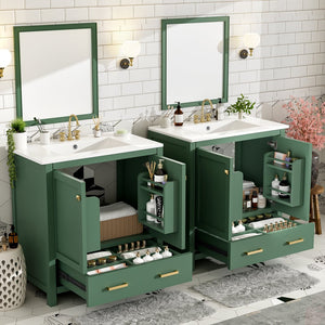 English Elm 60" Green Bathroom Vanity Set with Double Ceramic Sinks, Solid Wood Storage, Soft-Close Doors, Modern Durable Design N729P000001F