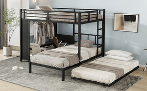 English Elm Full Over Twin Bunk Bed With Integrated Wardrobe, Trundle, Foldable Desk & Noise-Reduced Design In Black W1580S00136