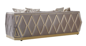 English Elm Cavalli Glam Diamond Upholstered Sofa with Gold Metallic Accents for Luxury Living Rooms Taupe+Gold B009P417491
