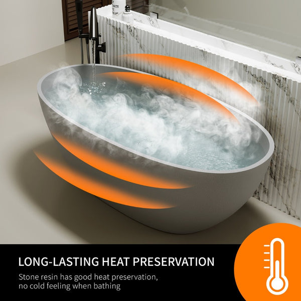English Elm 70.6'' Freestanding Resin Stone Soaking Tub Polished Spa Bath with Drain Overflow W2753P477965