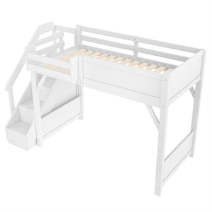 English Elm Twin Low Loft Bed Solid Pine Frame Kids Study Desk Blackboard Storage White Light White W1580S00466