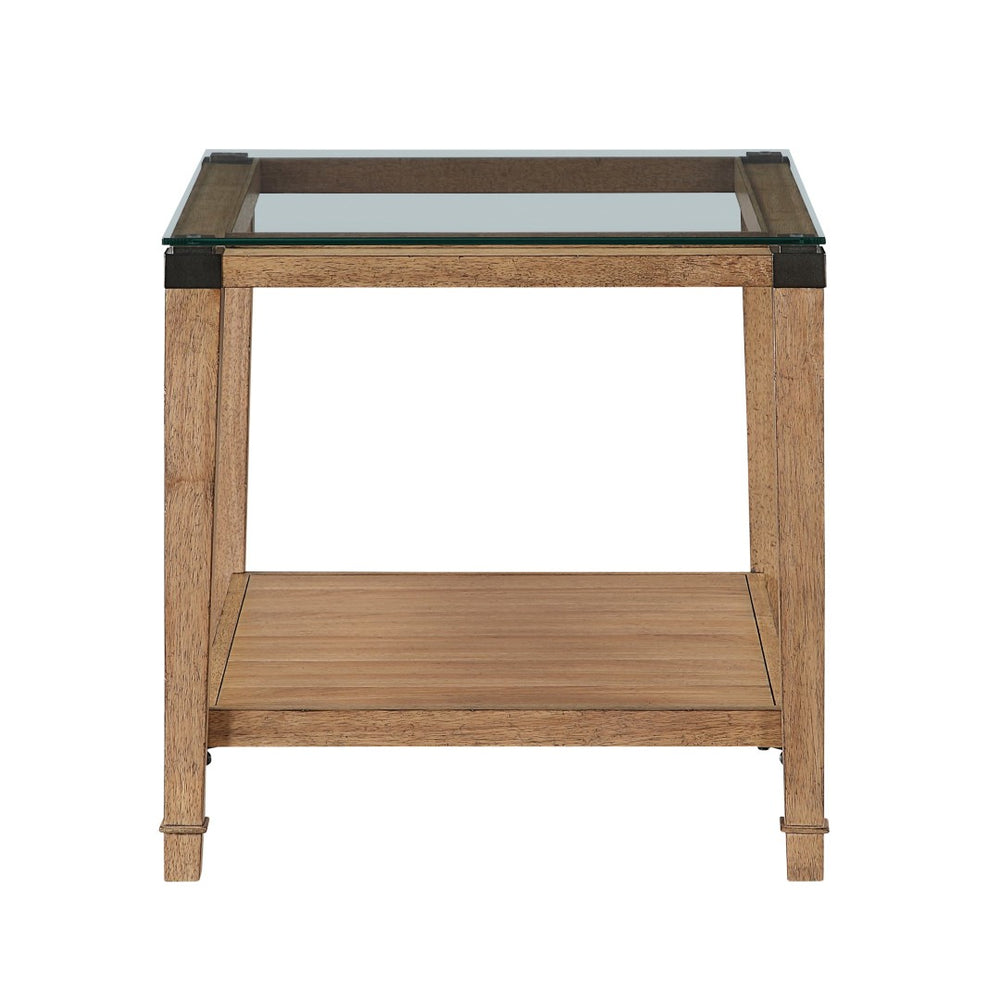 English Elm Modern Tempered Glass Top End Table Brown Wood Frame with Open Shelf for Living Room B011P459321