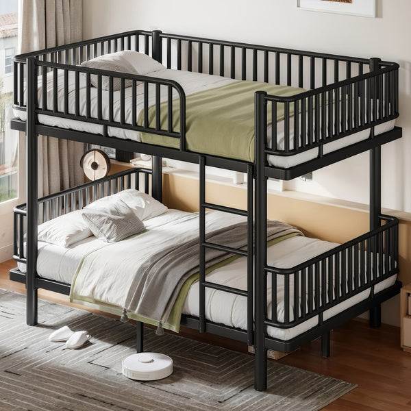 English Elm Twin Over Metal Bunk Bed with Led Lights Usb Ports Drawers and Sofa Conversion Black W5305S00070