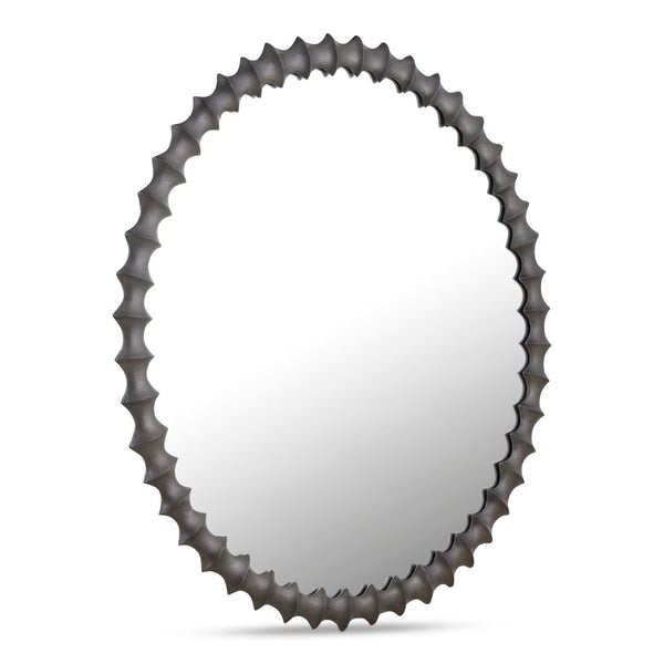 English Elm Whitby Round Wall Mirror Cast Aluminum Aged Brass Patina Artisan Entryway Accent Black B2769P498420