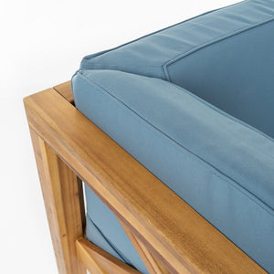 English Elm Brava Solid Acacia Cross-back Outdoor Corner Chair with Water-resistant Cushion 64489.00BLU
