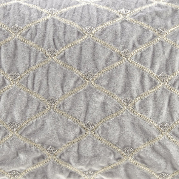 JLA Home Croscill Classics - Oblong Velvet Accent Pillow with Hand‑Beaded Net Pattern & Foxtail Stitching, Plush Goose Fill Silver CCL30-0026