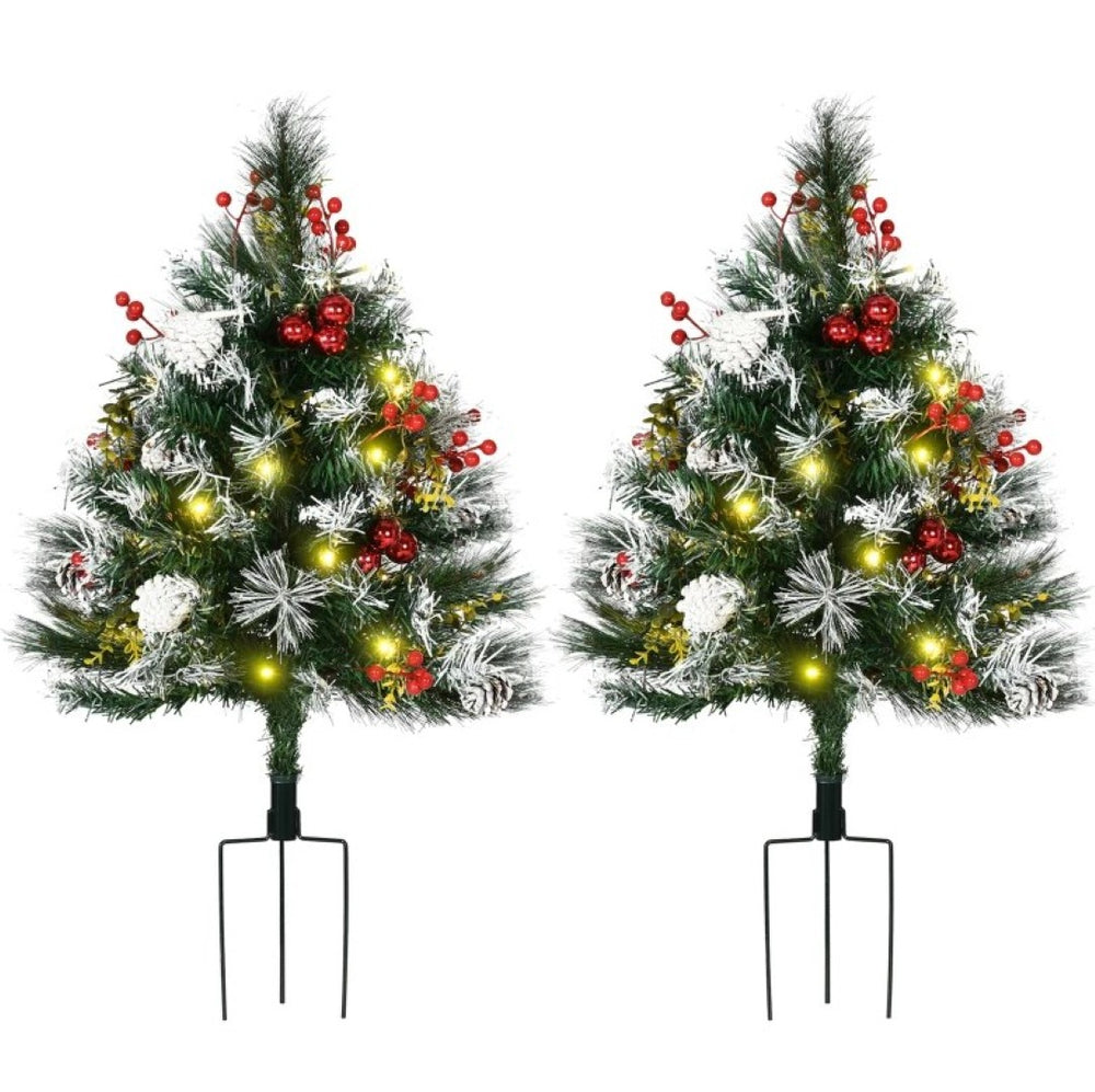 English Elm Artificial Snow Tipped Mini Porch Trees Set of Two with Led Lights for Outdoor Entryways T3971P415413