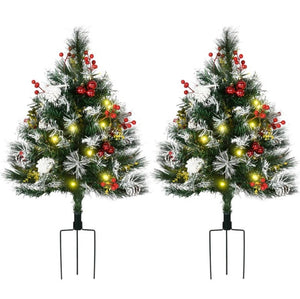 English Elm Artificial Snow Tipped Mini Porch Trees Set of Two with Led Lights for Outdoor Entryways T3971P415413