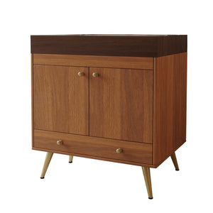 English Elm Mid-century Freestanding Bathroom Vanity Marble Stone Top Ceramic Sink Gold Legs W3136S00064
