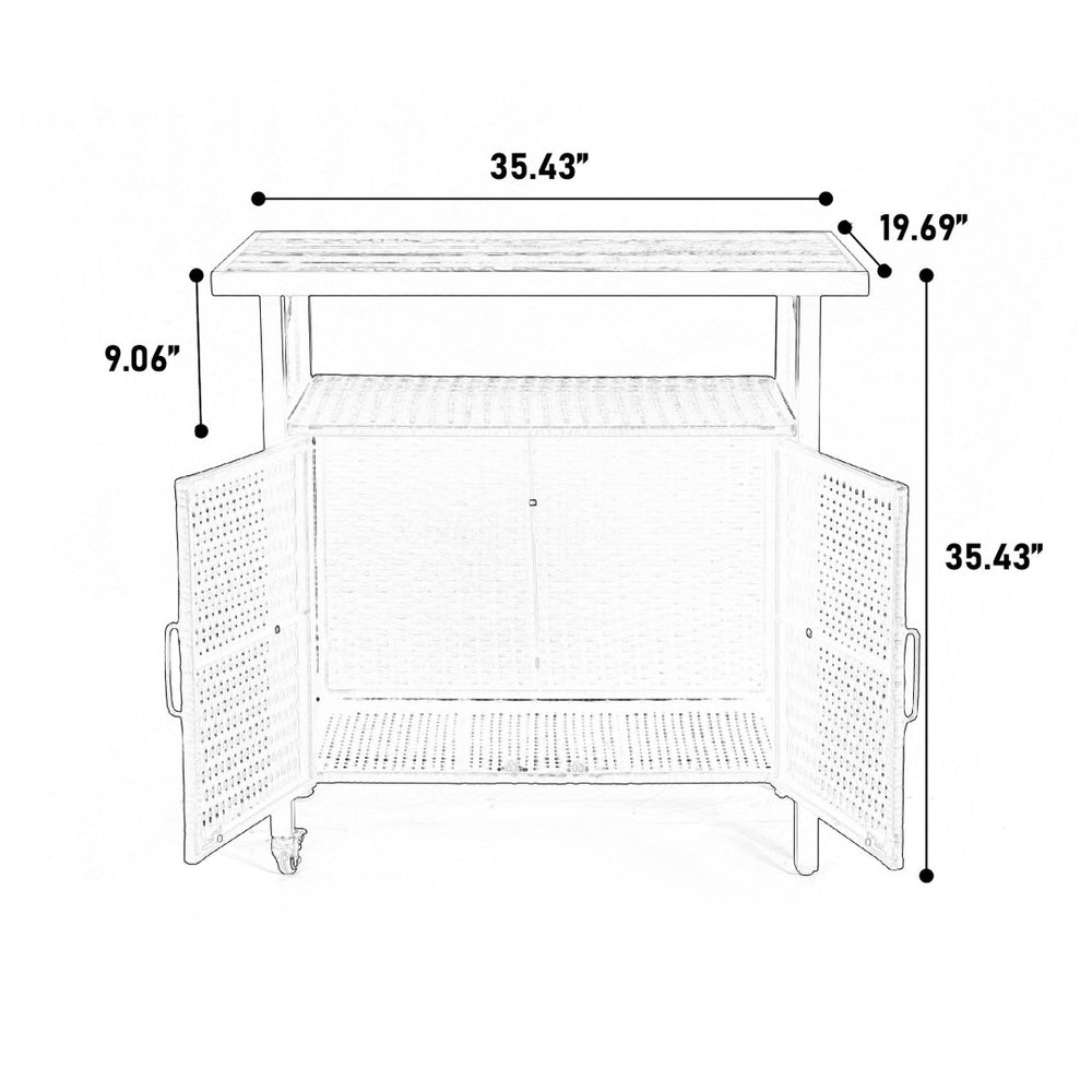 English Elm Outdoor Wicker Rolling Bar Cart with Glass Top for Patio Poolside Entertaining Black W640P457913
