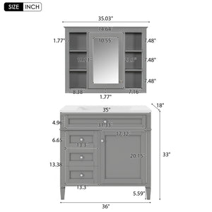 English Elm 36'' Bathroom Vanity With Medicine Cabinet - Modern Grey Storage Solution With Soft-Closing Design SW000134AAE-3