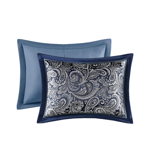 English Elm 12 Piece Madison Park Aubrey Jacquard Comforter Set Cal King Navy Paisley with 100% Cotton Sheets, Luxe Reversible Design and Decorative Pillows B03597016