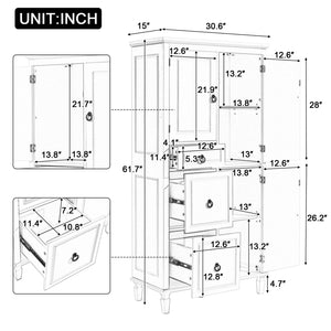 English Elm Retro Multi-Functional Storage Cabinet with Adjustable Shelves, 3 Drawers & Doors, Stylish White Organizer for Living Room Bathroom Kitchen Office - Elegant, Space-Saving Design N725P236498K