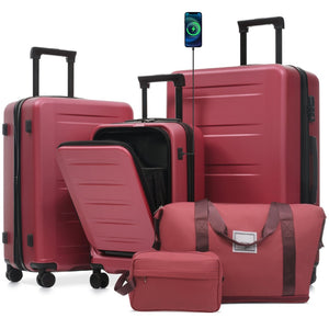 English Elm Luggage 5 Piece Hardside Abs Set with Front Access Carry on and Tsa Spinner Wheels Red N732P391544R