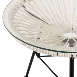English Elm Christopher Knight Home® - NUSA Side Table with Tempered Glass Top and Handcrafted Rattan Base — Modern Outdoor Accent Table White 66627.00WHI