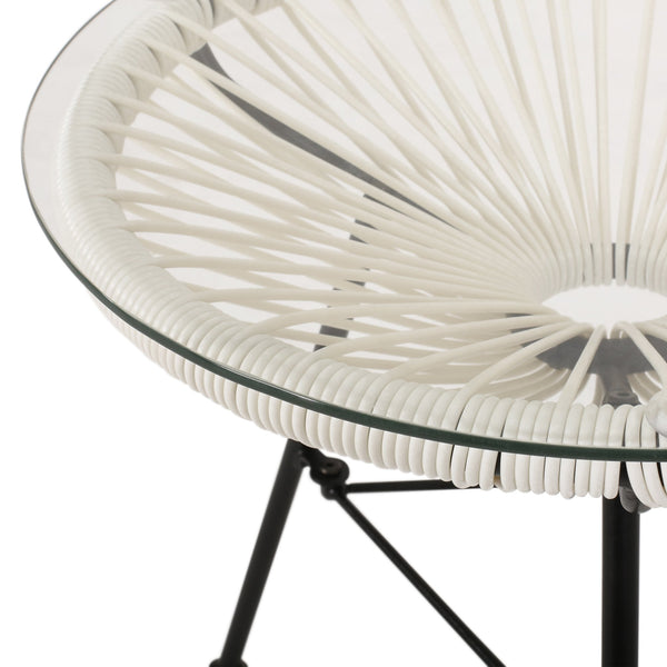English Elm Christopher Knight Home® - NUSA Side Table with Tempered Glass Top and Handcrafted Rattan Base — Modern Outdoor Accent Table White 66627.00WHI